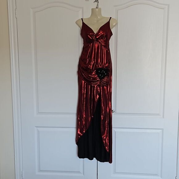 Halloween Metallic Twisted Front Spaghetti Straps Maxi Dress Small RubyRed - Picture 2 of 16